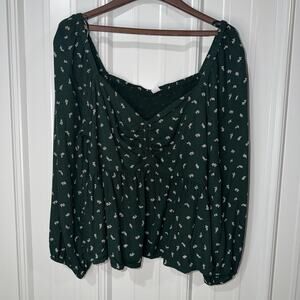 Old Navy Green Cottagecore Off Shoulder Blouse Smocked Boho Peasant Top Size XXL